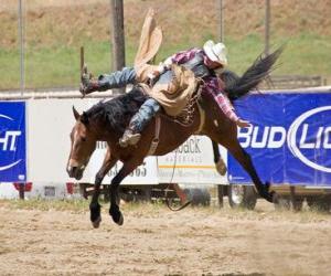 Puzzle Cowboy οδήγηση ενός αλόγου εκτροφή σε ένα ροντέο